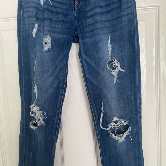 Express Jeans Mid Rise Cropped Legging, Distressed, Medium Wash, Size 2 - Picture 2 of 5